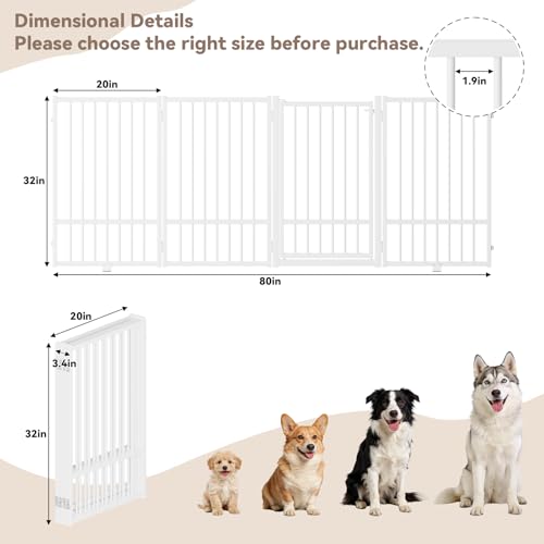 Full Metal Freestanding Dog Gate with Door (【4 Panels】80"W*32H" / White)
