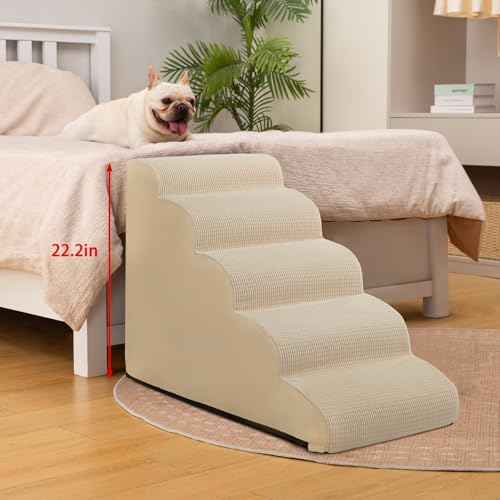 Dog Stairs for High Bed (Beige / Standard 5-Step 22.2"H)