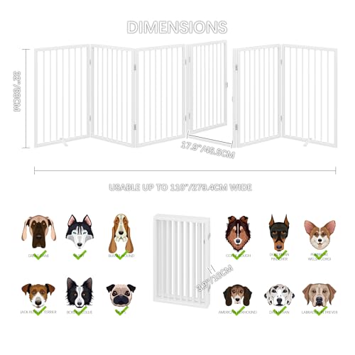 120" x 32" Foldable Freestanding Extra Wide Dog Gate with Door (White / 【6-Panel with Door】20W*32H)