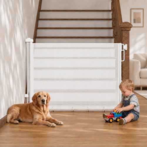27 40" Retractable Baby Gates for Stairs & Doorways (White / Retractable Width: 27"–40")