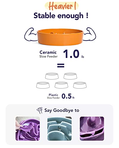 Ceramic Slow Feeder Dog Bowls Small Breed (Sun Orange / S-0.6 Cups)