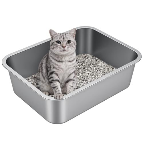 Stainless Steel High Sided Cat Litter Box (16.93"L x 12.99"W x 5.12"H)