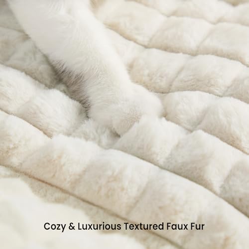 Cat Couch Bed with Fluffy Faux Rabbit Fur for Indoor Cats (Off White / Small: 24"L x 18"W x 10"Th)