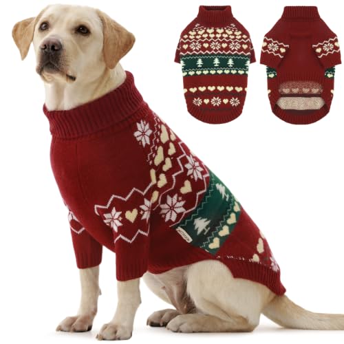 XXL Dog Sweater for Large Dogs Christmas (Nordic Hearts-Red / XX-Large)