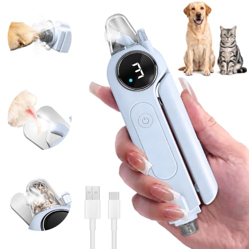 2-in-1 Quiet Electric Pet Nail Clipper & Grinder with Light for Dogs Cats (Blue) Dual LED Lights,3-Speed Grinder,Nail Clipping Splash Guard,Type-C Rechargeable,Quiet Design for Anxious Dogs & Cats (Blue)