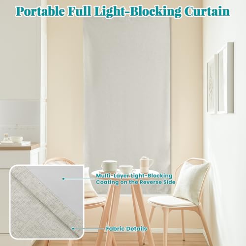 100% Blackout Self Adhesive Curtains Portable Curtain Simple and Easy to install Bedroom Window Thermal Lnsulated Kitchen Room Darkening Black Small Drapes (35"W x 72"L (Pack of 1) / Light Beige)
