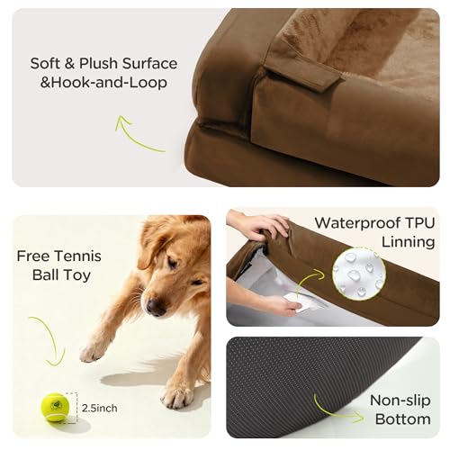 Waterproof Orthopedic Dog Bed for Medium Large Sized Dogs (36 x 27 x 7.5 in / Dark Brown)
