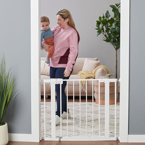 Easy Install Walk Thru Baby Gate for Doorway With Door (1-Pack / 29" to 38" Wide x 28" Tall / White)