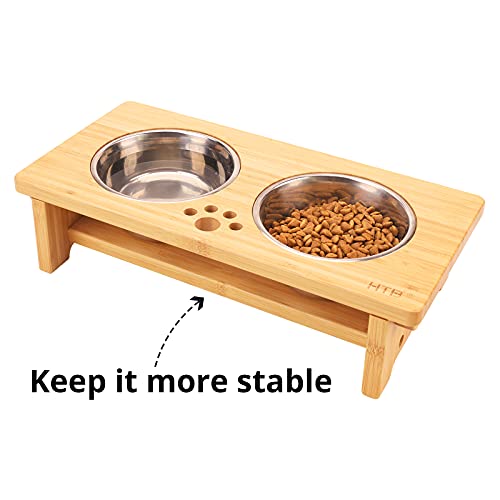 Elevated Dog Bowl Stand with 2 Stainless Steel Bowls (small-4“tall,21 Oz bowl / Bamboo)