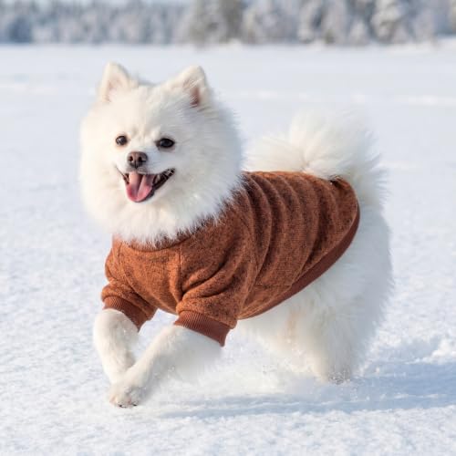 2 Pack Dog Sweaters for Small Dogs Girl Boy Winter Fleece Clothes Warm Soft Dog Sweatshirt Outfit for Dogs Cats Pet Apparel (Brown+Yellow / M (Back: 13.7", Chest: 17.7", 10-14 lbs))