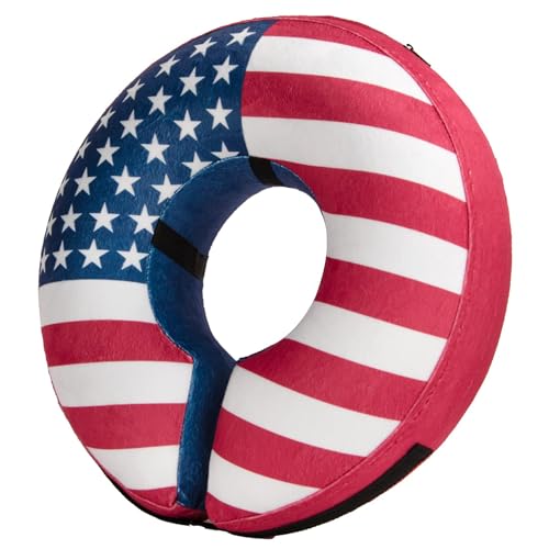 Inflatable Dog Cone Collar Alternative After Surgery XLarge (Flag / X-Large [Neck:18"-21"])