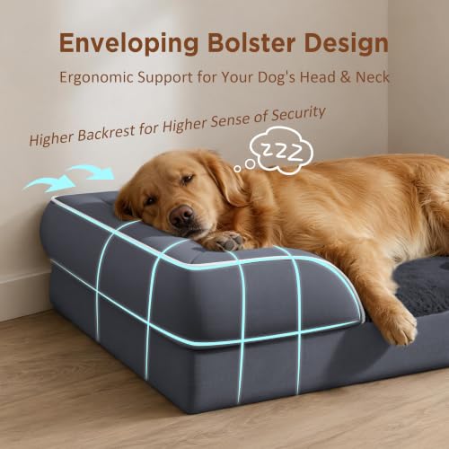 Waterproof Orthopedic Dog Beds for Large Sized Dog (36.0"L x 27.0"W x 8.0"Th / Dark Grey)