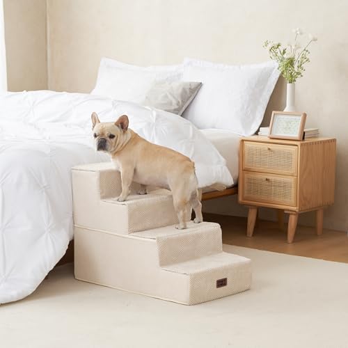 Dog Stairs for Bed 18" H (Beige / Extra Wide 16.5" x 28" x 18")