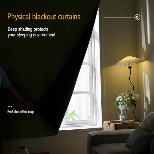 100% Blackout Stick Curtain Portable Black Out Curtains Adhesive Curtains for Bedroom Living Room No Drilling (Sage Green/ Thickened / 47"W x 59"L (Pack of 1))