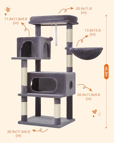 Cat Tree 49In Cat Tower for Indoor Cats Large Adult (Smoky Gray / 49.2 Inches)
