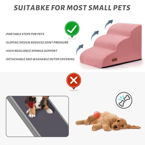 Dog Stairs for Small Dogs (Pink / Standard 3-Step 15.7"H)