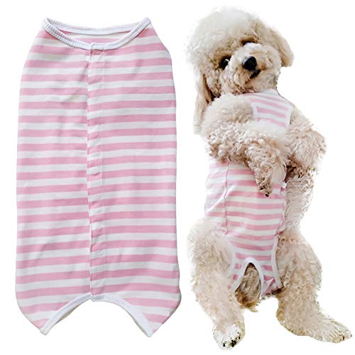 Dog’s Recovery Suit Post Surgery Shirt for Puppy (Small / pink white stripe)