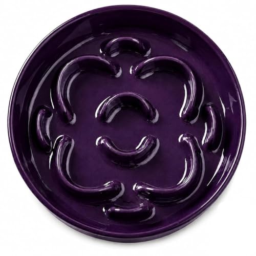 Ceramic Slow Feeder Dog Bowl (Purple / Medium without Stand)