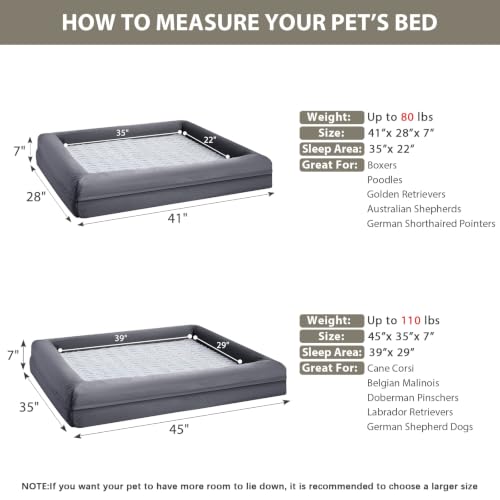XL Extra Large Orthopedic for Senior Dog Bed Comfy Sleeping (Dark Gery / X-L (41x28x7in))