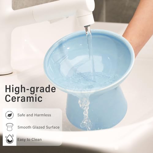 Extra Wide Elevated Ceramic 6.2" Deeper Cat Water Bowl (Blue-Deeper)