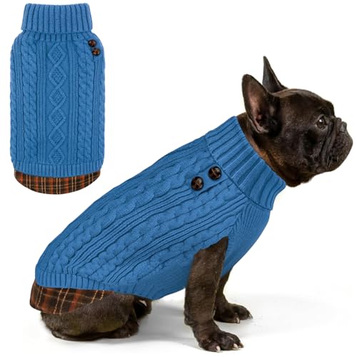 Dog Sweater for Small Dogs Turtleneck Thick Knit Pullover (Large (13-19lbs) / 8# Light blue)