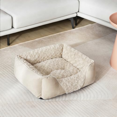 Large Dog Bed Rectangle Washable Orthopedic Soft Calming Sleeping Durable Pet Cuddler with Anti (L(30"x 24"x 9") / Cream)