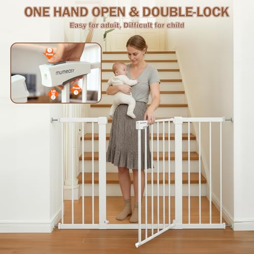 29.7 51" Extra Wide Baby & Dog Safety Gate for Stairs & Doorways (White / 29.7-51"W x 30"H)