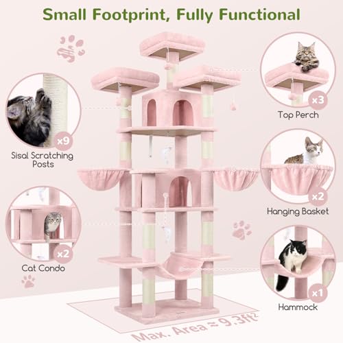Big XXL Cat Tower for Indoor Multiple Cats (Pink / 80inch)