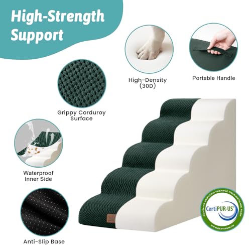 Wide Dog Stair for Small Dog 22.6" H (Dark Green / Wide:17.7"x33"x22.6")