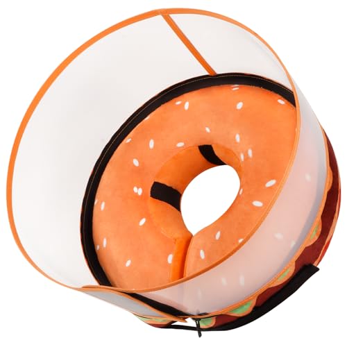 Inflatable Dog Cone Collar with Detachable Enhanced Anti (Hamburger / M+（neck 11"-14"）)