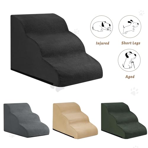 Dog Stairs for Small Dogs and Cats (Black / Standard 3-Step 15.7"H)