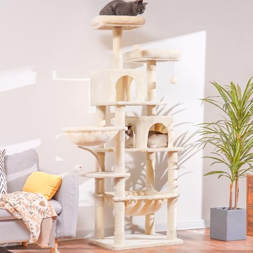 Cat Tree 70 inches Tall Cat Tower for Indoor Large Cats HCT032M (70.08 inch / Beige)