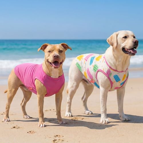 2Pack Dog Shirts for Large Dogs Breathable Mesh Tank Top (XXX-Large (55-75lbs) / 6# 2Pack (Ice Pop+Pink))