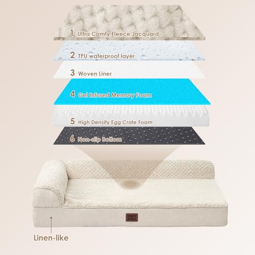 Memory Foam Dog Bed Large Size Dogs (Beige / 36.0"L x 27.0"W x 6"Th)