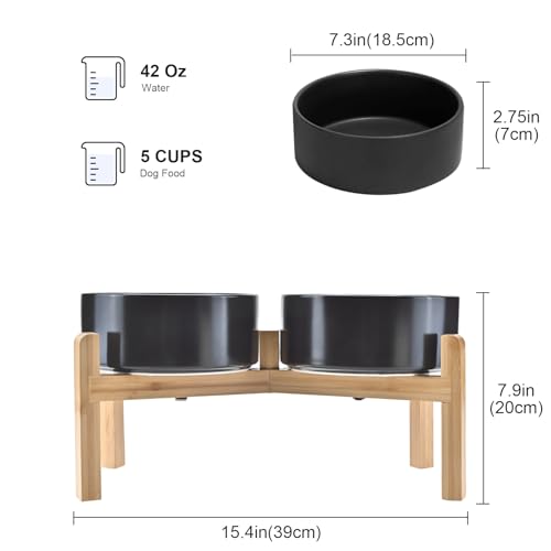 Elevated Dog Bowls Ceramic (7.3 in - 5.3 cups / Black)