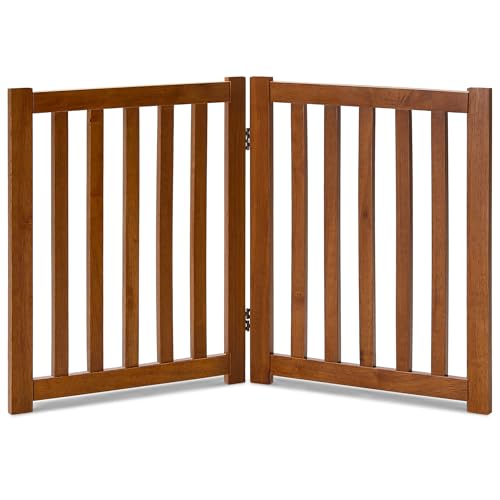 Wooden Free Standing Dog Gate 40" W x 24" H (Brown Oak / 40"W x 24"H)