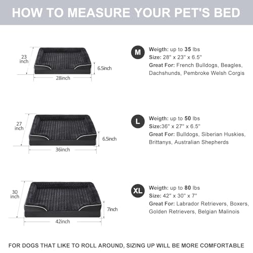 Orthopedic Washable XXL Dog Bed for Senior Dog Cozy Sleep (48.0"l X 36.0"w X 7.0"th / Light Black)