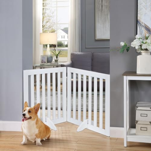 24”H Free Standing Pet Gate for Dog Cat (White / 40"W×24"H)