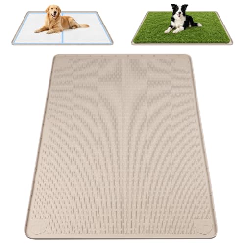 Silicone Dog Pee Pad Holder 40" x 28" Potty Training Tray (40"x28" / Kahki)