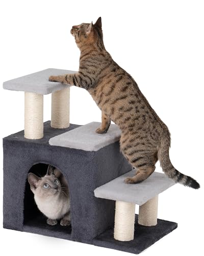 3-in-1 Pet Stairs for Cats, Dog Steps for Small Doggie Rabbits (M-Gray)