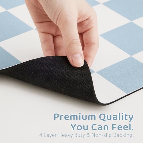 Checkered Dog Feeding Mat (24"L x 16"W / Blue)