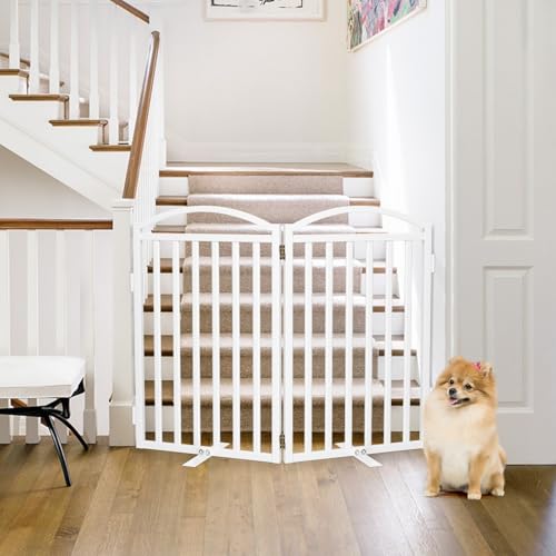 Metal Freestanding Dog Gates (Whtie / 40''W × 32''H)