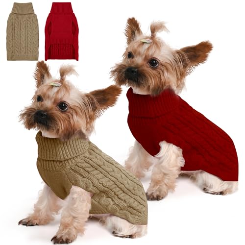 Dog Sweater 2 Pack for Small Dogs (Red & Brown / Small)