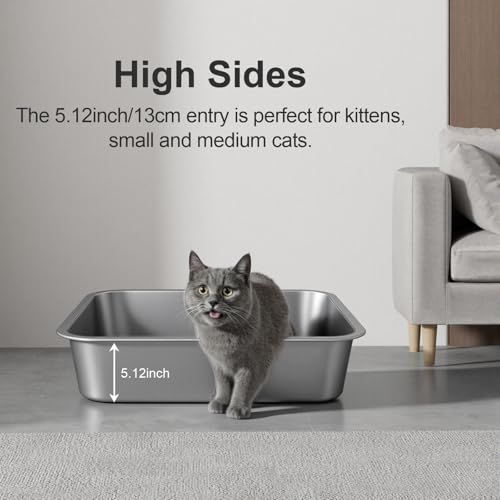 Stainless Steel High Sided Cat Litter Box (16.93"L x 12.99"W x 5.12"H)