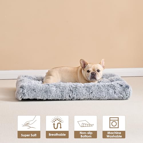Fluffy Dog Crate Bed for Medium Dogs (Grey / 29.5 x 20)