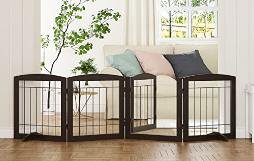 Dog Gate Indoor with Door (Espresso / 【4 Panels with door】80"W x 24"H)