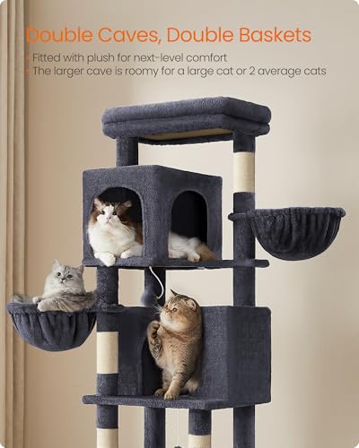 Cat Tree, 69-in Large Cat Tower, Multi-Level Condo, Dark Gray (Dark Gray)