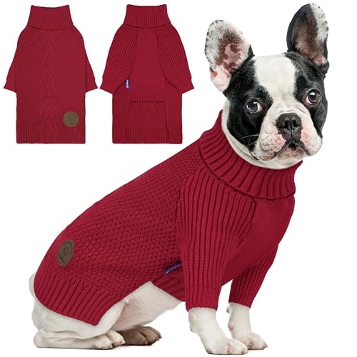 Dog Sweater Long Sleeve Warm Knit Sweaters for Small Dogs Boy Girl (Burgundy / Large)