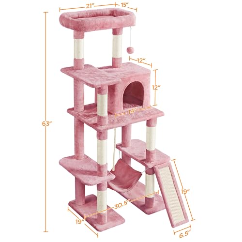 63in Sturdy Large Cat Tree for Indoor Heavy Cats (Pink / 63in)