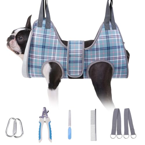 Dog Grooming Hammock for Small Dogs (S (Leg Spacing: 7-10.2" / Max W: 30lbs) / Blue)